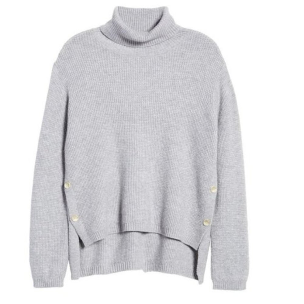 1.State Waffle-Knit Button-Detail Turtleneck Sweat